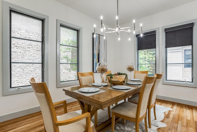 dining room with a chandelier and light hardwood / wood-style floors