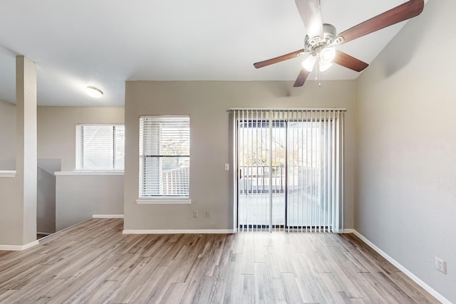 spare room featuring ceiling fan and light wood-type flooring