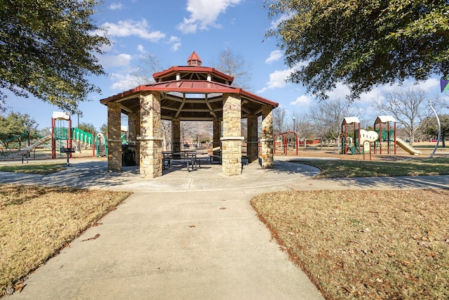 view of property's community featuring a gazebo and a playground