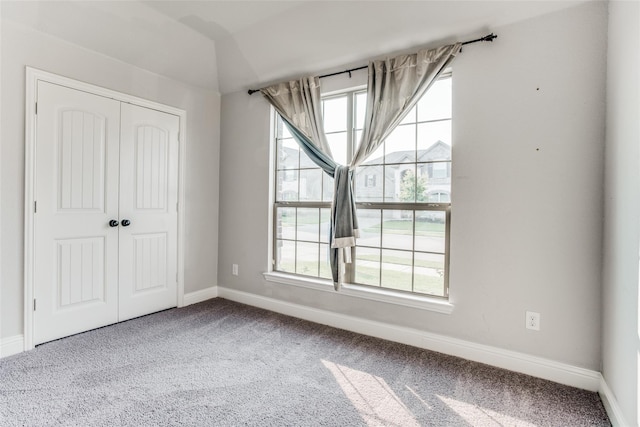 unfurnished bedroom featuring multiple windows, carpet floors, and a closet