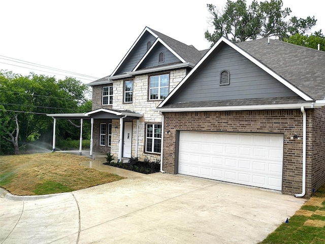 craftsman-style home featuring a porch and a garage