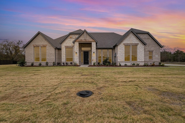 french country style house with a lawn