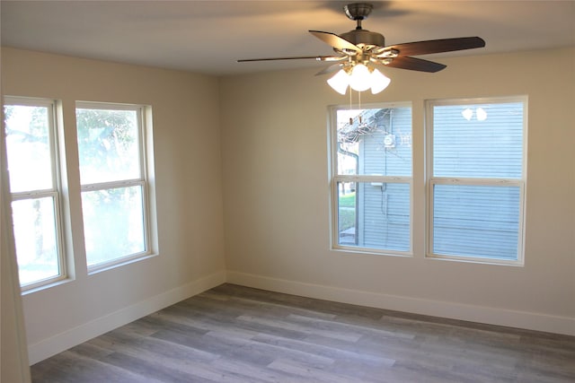 unfurnished room featuring ceiling fan and light wood-type flooring