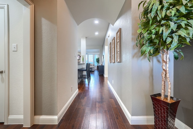 hall with dark wood-type flooring