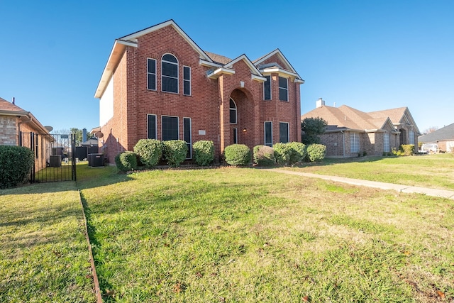 front of property featuring central AC and a front yard