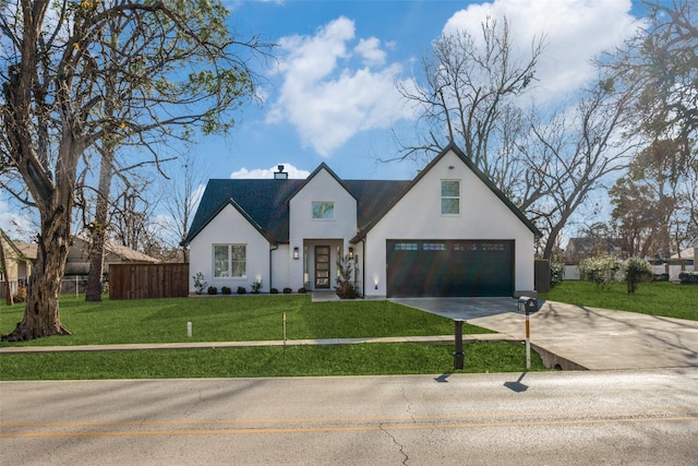 view of front of house with a garage and a front lawn