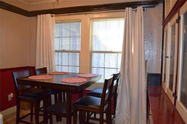 dining room featuring crown molding and plenty of natural light