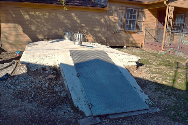 view of storm shelter