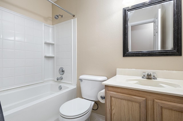 full bathroom with vanity,  shower combination, and toilet