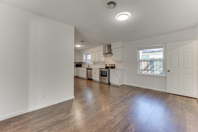 unfurnished living room with sink and dark wood-type flooring