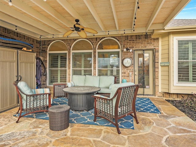 view of patio / terrace with ceiling fan and an outdoor hangout area