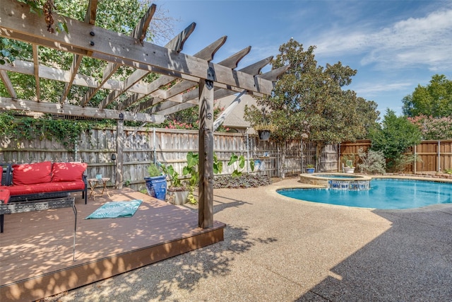 view of pool with a pergola, an in ground hot tub, and a deck