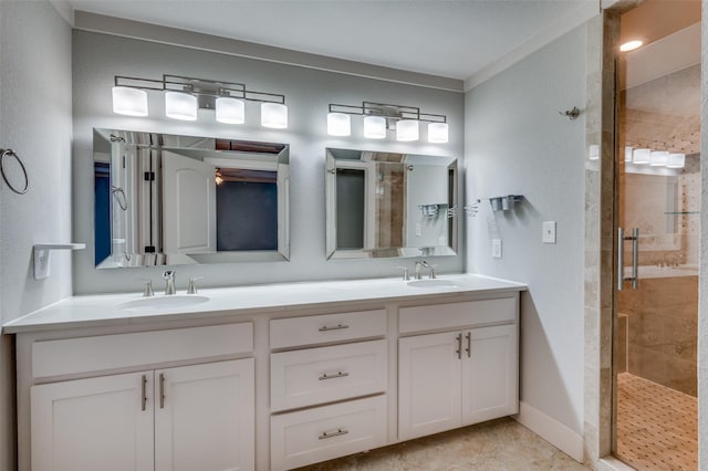 bathroom with vanity and walk in shower