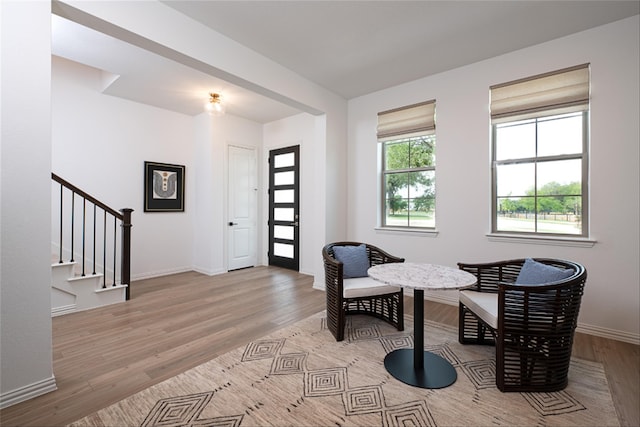 sitting room with light wood-type flooring