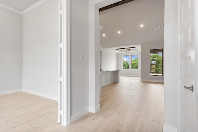 hall with light hardwood / wood-style floors