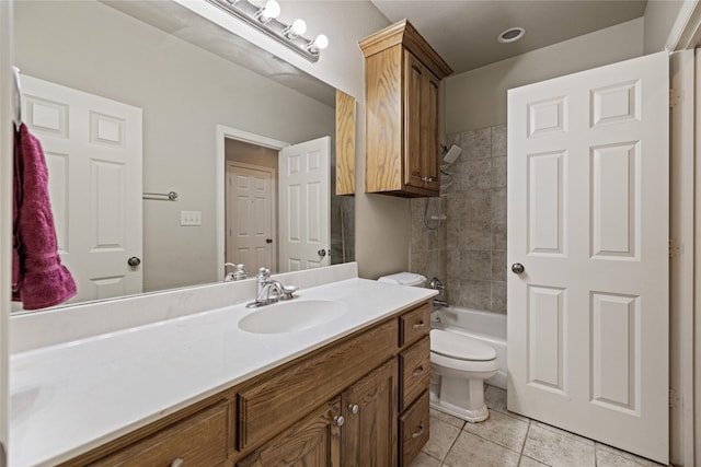 full bathroom with tile patterned flooring, vanity, toilet, and washtub / shower combination