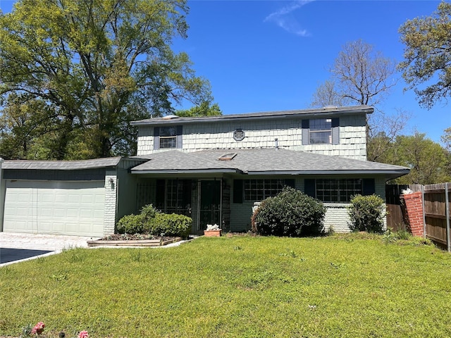 view of front property with a garage and a front lawn