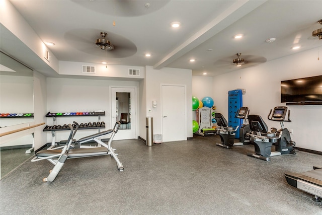 gym with ceiling fan