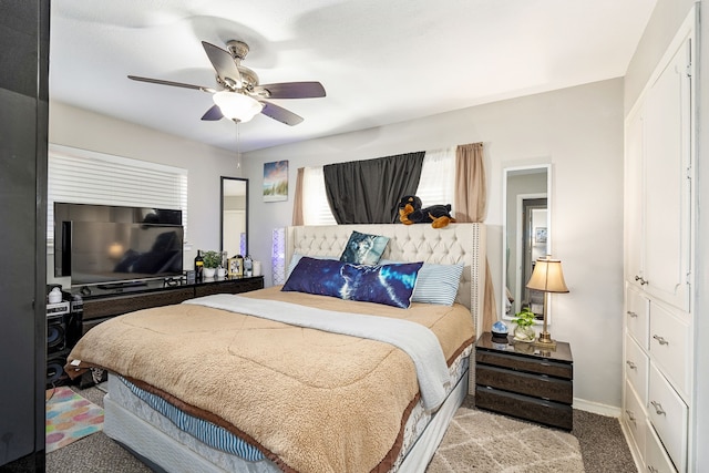 bedroom featuring carpet flooring and ceiling fan