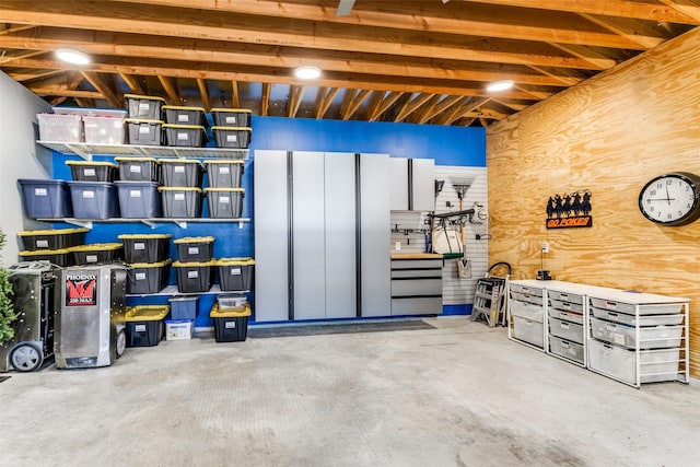 garage with wooden walls