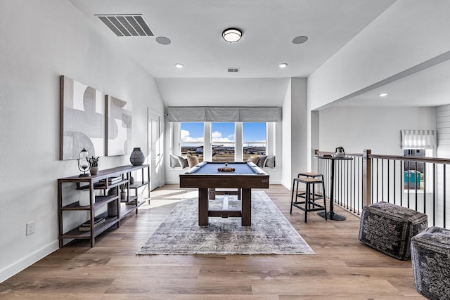 recreation room with light wood-type flooring and pool table