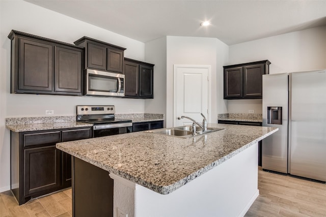 kitchen featuring sink, an island with sink, and stainless steel appliances