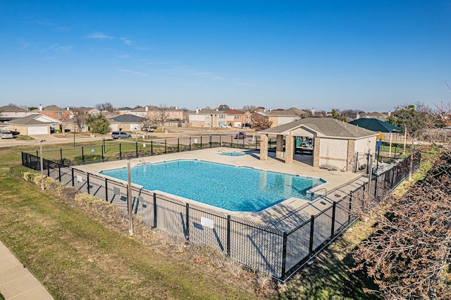 view of swimming pool with a gazebo, a yard, and a patio