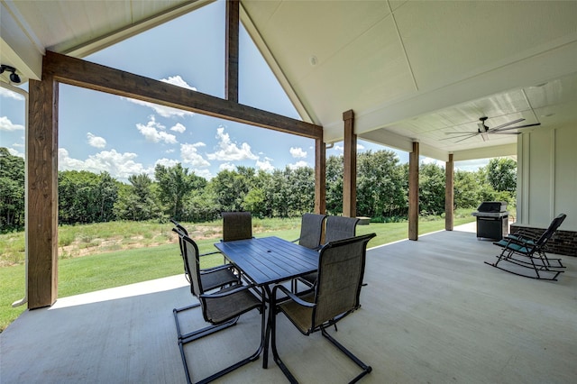 view of patio / terrace with area for grilling and ceiling fan