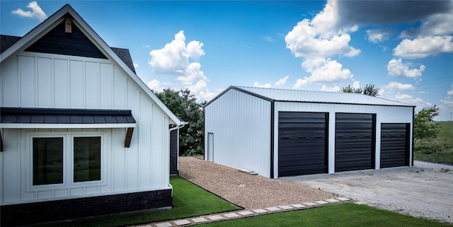 garage with a yard