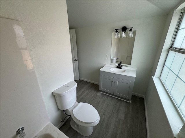 bathroom featuring vanity, hardwood / wood-style floors, and toilet