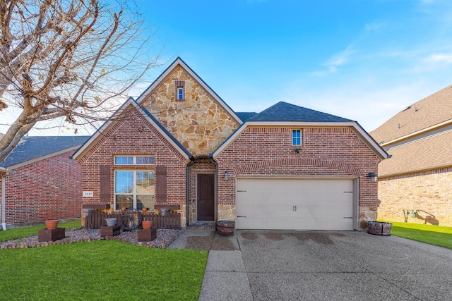 view of front property with a garage and a front lawn