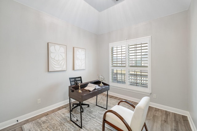 office area featuring light hardwood / wood-style floors