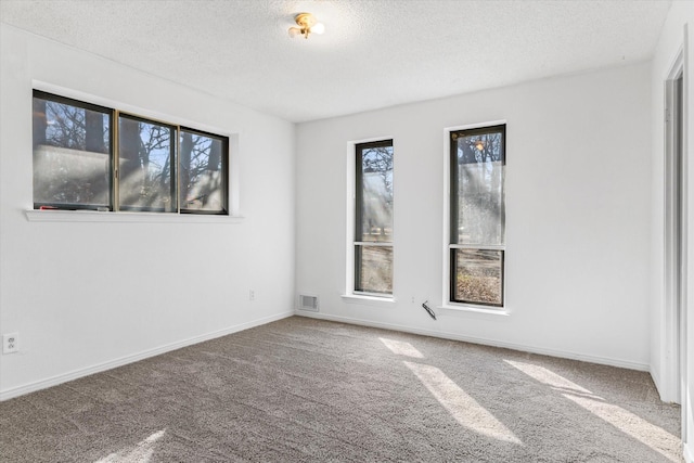 carpeted spare room with a textured ceiling