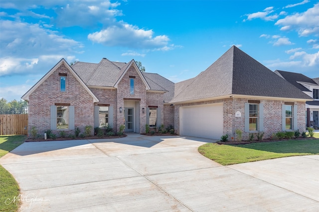 view of front of house featuring a garage and a front lawn