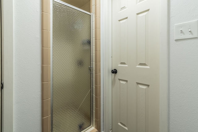 bathroom featuring a shower with shower door