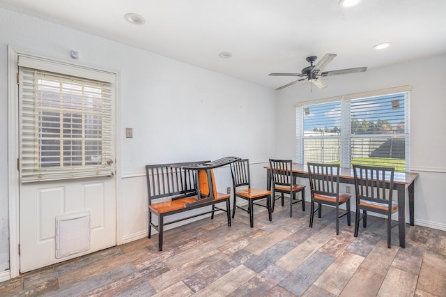 interior space featuring dark hardwood / wood-style flooring and ceiling fan