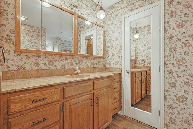 bathroom with vanity and wood-type flooring