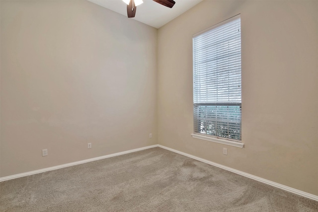 empty room featuring ceiling fan and carpet floors