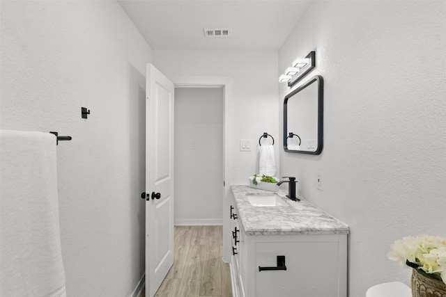 bathroom with hardwood / wood-style floors and vanity