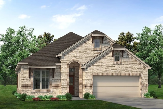 view of front facade with a front yard and a garage