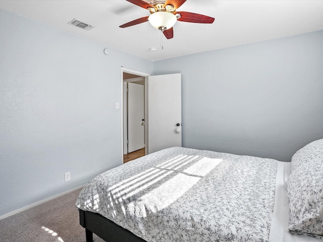 bedroom with carpet flooring and ceiling fan