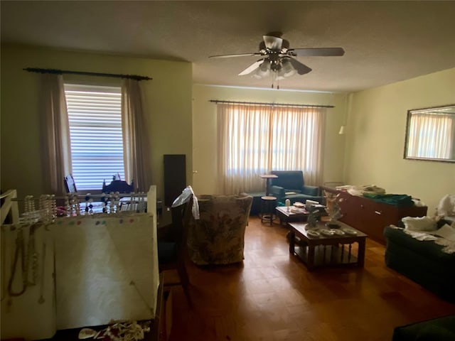 living room with ceiling fan