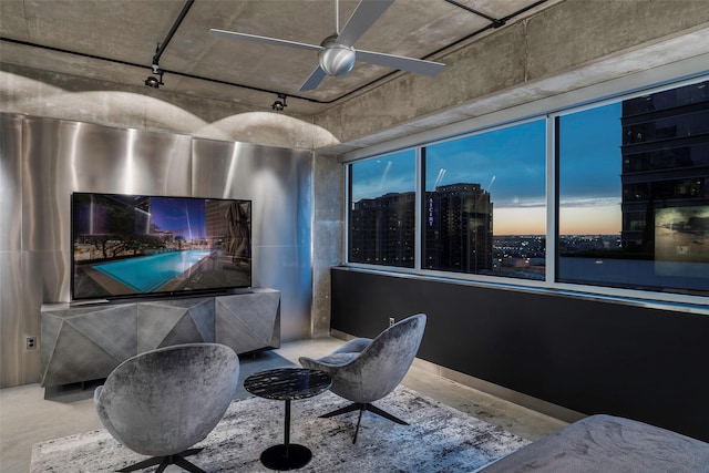 interior space featuring ceiling fan