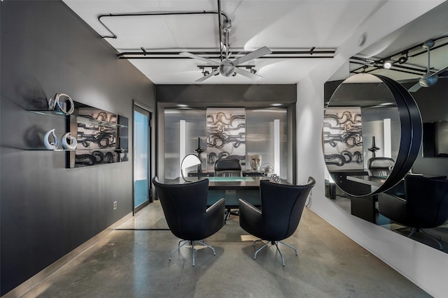 dining room with concrete floors