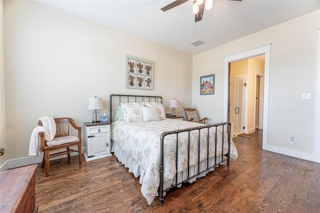 bedroom featuring ceiling fan and dark hardwood / wood-style flooring