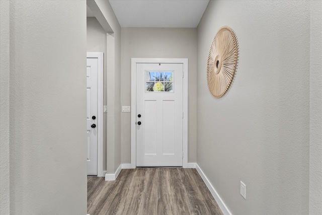 entryway with wood-type flooring