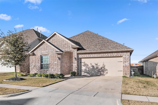 view of front of property with a garage and a front yard