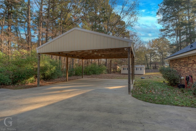 view of parking / parking lot featuring a carport