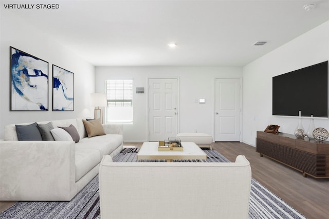 living room with wood-type flooring