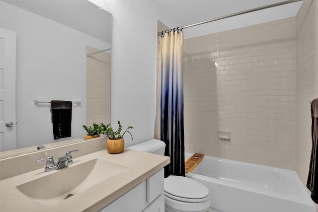 full bathroom featuring vanity, toilet, and shower / bath combo with shower curtain